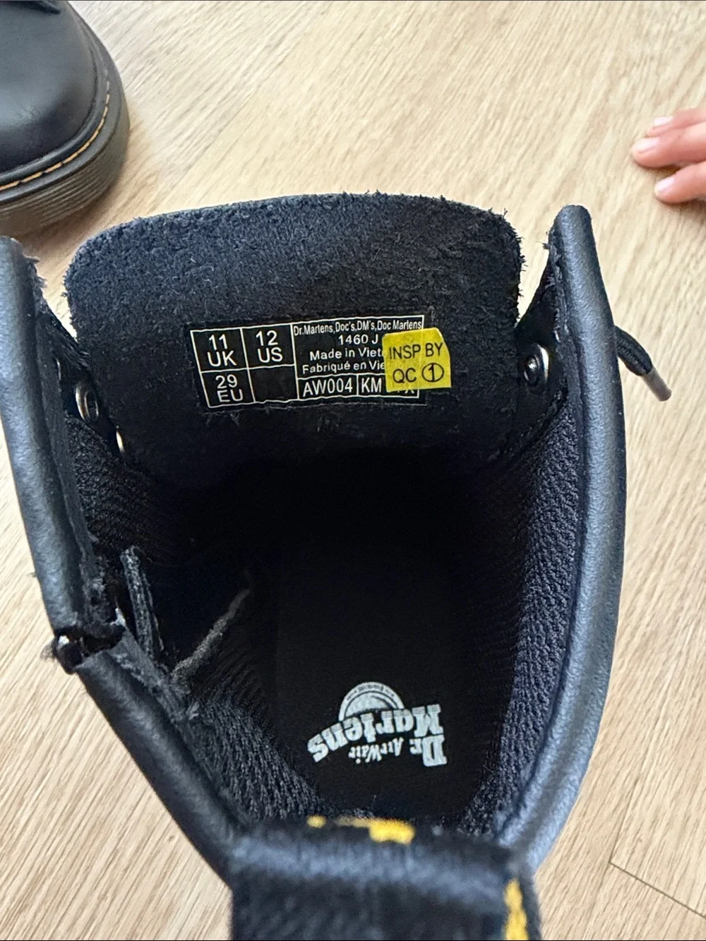 Dr. Martens Kids Black Leather Ankle Boots with Yellow Stitching